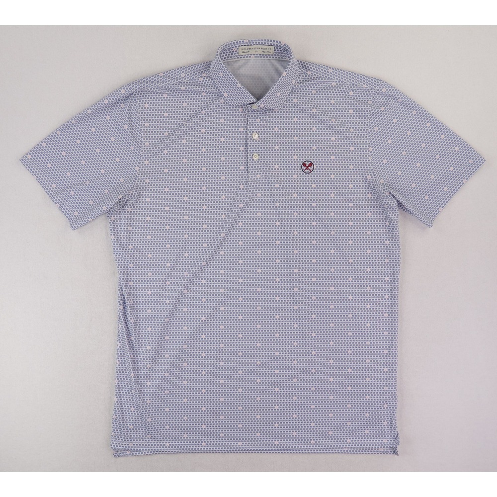 Holderness & Bourne Polo Shirt Mens XL Blue Pink AOP Racquet and Tennis Club R&T